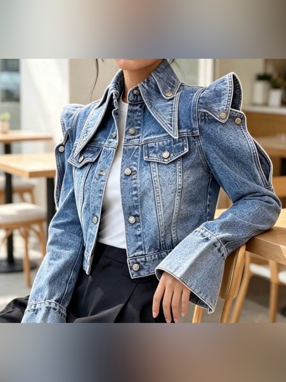 Sculpted Architectural Unique Denim Jacket with Show Stopping Shoulders!